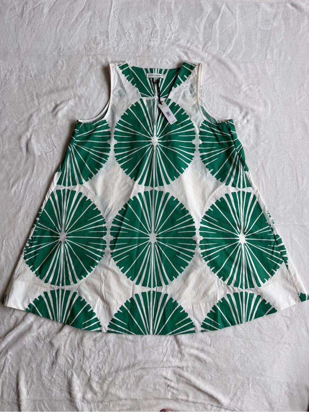Banana Republic White Poplin Swing Mini Dress with Green Radiant Print NWT - Picture 6 of 11
